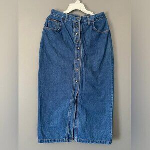 Western Denim Midi Skirt Vintage 90s Button Front High Waist Size 34